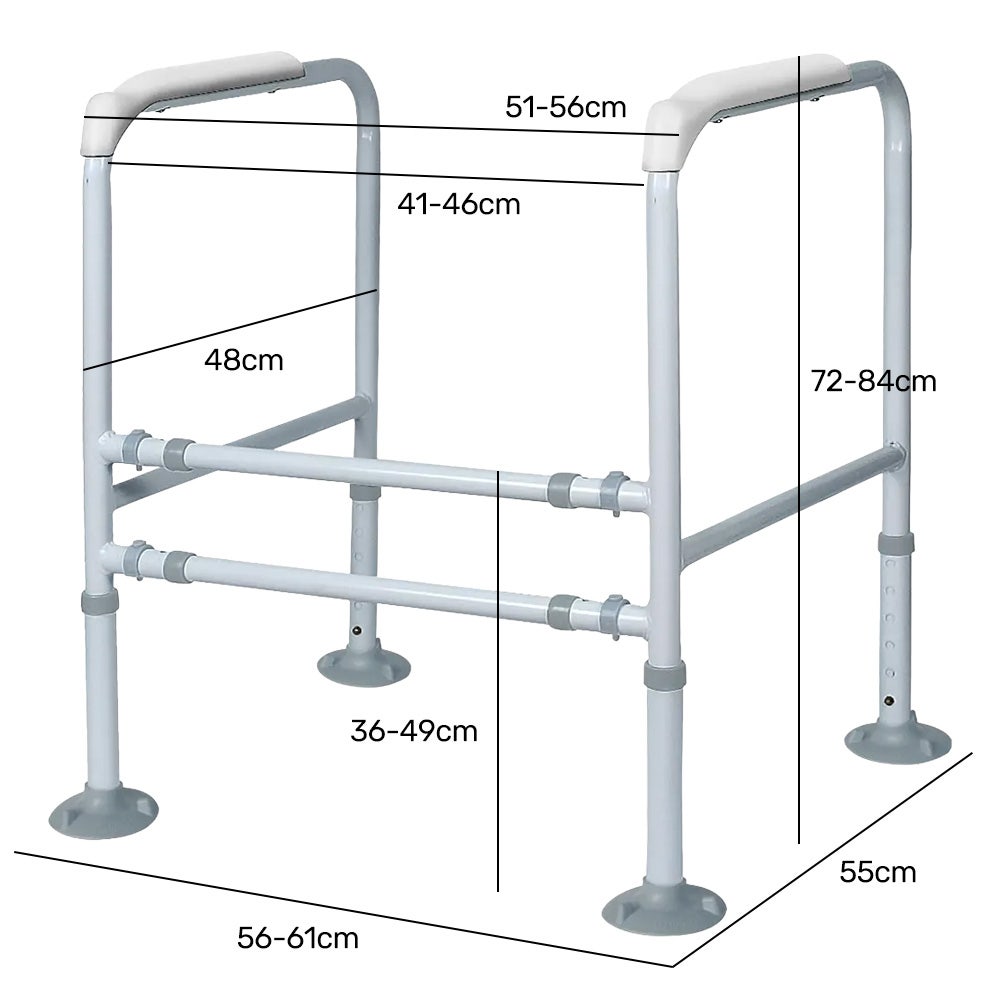 Mobility & Accessibility: Equipmed Over Toilet Support Frame Safety Grab Aid Rail, 125kg Capacity, Adjustable Height and Width
