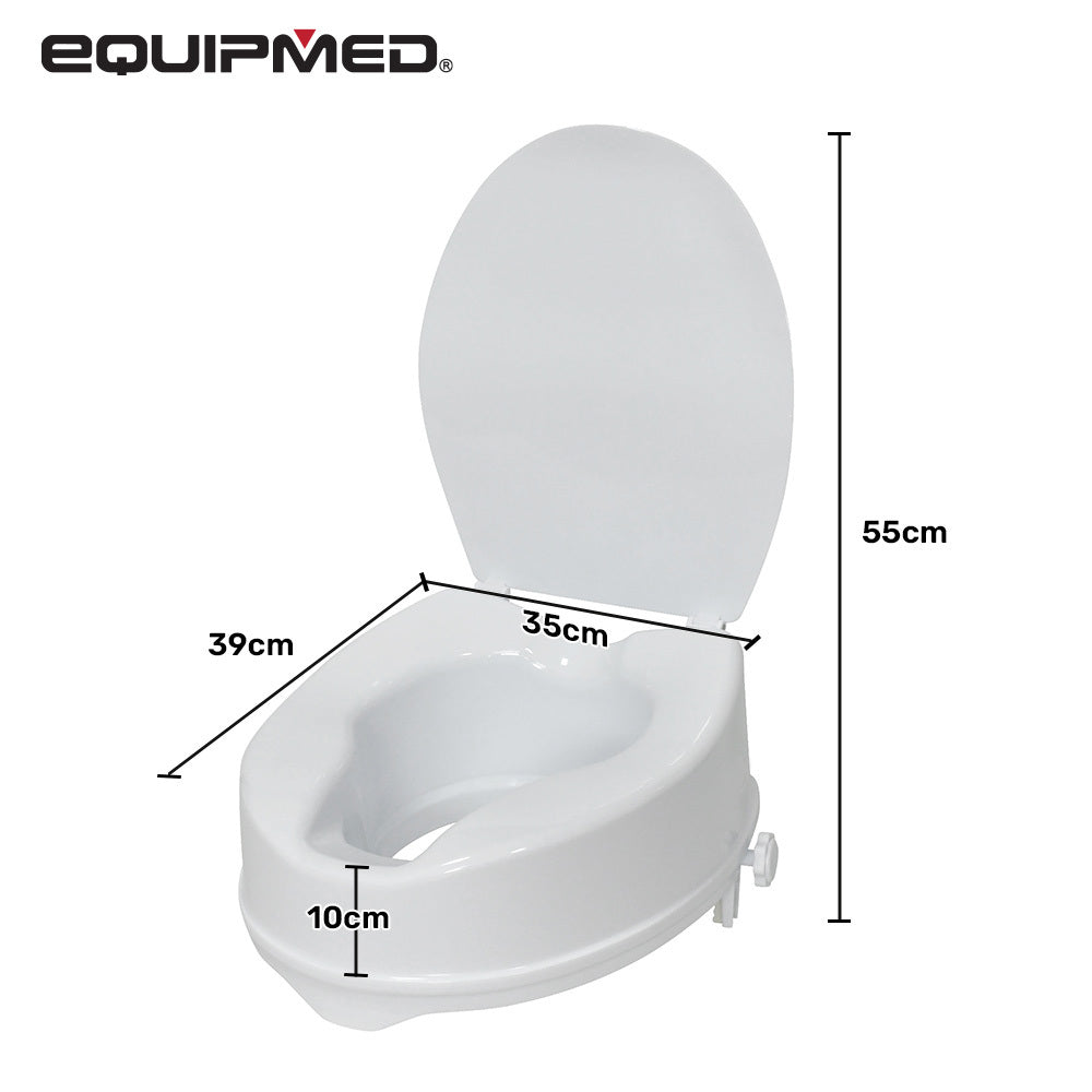 Mobility & Accessibility: EQUIPMED Raised Over Toilet Seat, 10cm Riser, 125kg Capacity, Raiser with Lid, White