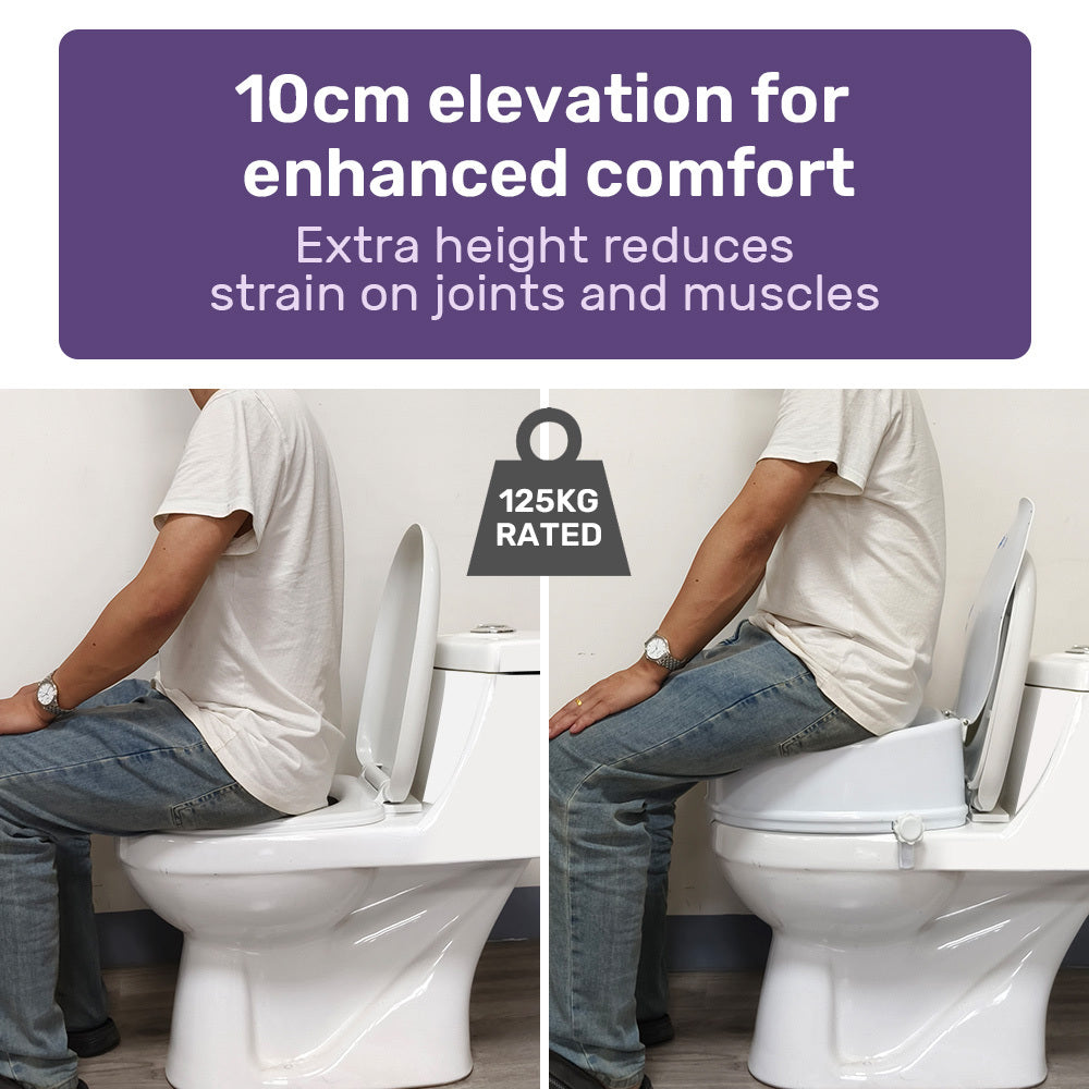 Mobility & Accessibility: EQUIPMED Raised Over Toilet Seat, 10cm Riser, 125kg Capacity, Raiser with Lid, White