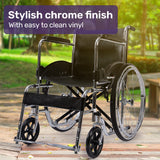 Mobility & Accessibility: Equipmed Folding Manual Wheelchair Self Propelled, 24" Rear Wheels, Chrome Steel Frame, 46cm Wide Seat, 100kg Capacity, Park Brakes