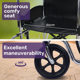 Mobility & Accessibility: Equipmed Folding Manual Wheelchair Self Propelled, 24" Rear Wheels, Chrome Steel Frame, 46cm Wide Seat, 100kg Capacity, Park Brakes
