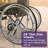 Mobility & Accessibility: Equipmed Folding Manual Wheelchair Self Propelled, 24" Rear Wheels, Chrome Steel Frame, 46cm Wide Seat, 100kg Capacity, Park Brakes