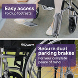 Mobility & Accessibility: Equipmed Folding Manual Wheelchair Self Propelled, 24" Rear Wheels, Chrome Steel Frame, 46cm Wide Seat, 100kg Capacity, Park Brakes