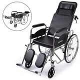 Mobility & Accessibility: Equipmed Folding Manual Reclining Wheelchair Self Propelled, 24" Rear Wheels, Chrome Steel Frame, 46cm Wide Seat, 100kg Capacity, Park Brakes