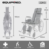 Mobility & Accessibility: Equipmed Folding Manual Reclining Wheelchair Self Propelled, 24" Rear Wheels, Chrome Steel Frame, 46cm Wide Seat, 100kg Capacity, Park Brakes