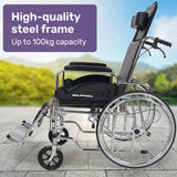 Mobility & Accessibility: Equipmed Folding Manual Reclining Wheelchair Self Propelled, 24" Rear Wheels, Chrome Steel Frame, 46cm Wide Seat, 100kg Capacity, Park Brakes