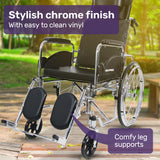 Mobility & Accessibility: Equipmed Folding Manual Reclining Wheelchair Self Propelled, 24" Rear Wheels, Chrome Steel Frame, 46cm Wide Seat, 100kg Capacity, Park Brakes