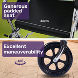 Mobility & Accessibility: Equipmed Folding Manual Reclining Wheelchair Self Propelled, 24" Rear Wheels, Chrome Steel Frame, 46cm Wide Seat, 100kg Capacity, Park Brakes