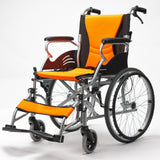 Mobility & Accessibility: EQUIPMED Folding Aluminium Wheelchair, 20" Wheels, Park Brakes, 100kg Capacity, Orange
