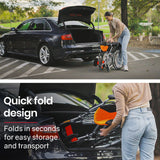 Mobility & Accessibility: EQUIPMED Folding Aluminium Wheelchair, 20" Wheels, Park Brakes, 100kg Capacity, Orange