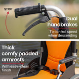 Mobility & Accessibility: EQUIPMED Folding Aluminium Wheelchair, 20" Wheels, Park Brakes, 100kg Capacity, Orange