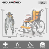 Mobility & Accessibility: EQUIPMED Folding Aluminium Wheelchair, 20" Wheels, Park Brakes, 100kg Capacity, Orange