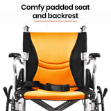 Mobility & Accessibility: EQUIPMED Folding Aluminium Wheelchair, 20" Wheels, Park Brakes, 100kg Capacity, Orange
