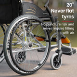 Mobility & Accessibility: EQUIPMED Folding Aluminium Wheelchair, 20" Wheels, Park Brakes, 100kg Capacity, Orange