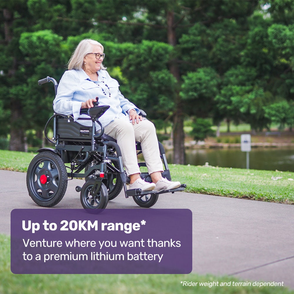 Mobility & Accessibility: Equipmed Electric Folding Wheelchair, Wide Bariatric Chair Seat, Comfortable for S-XL, Long Range, Lithium Battery, Black/Grey