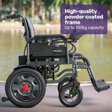 Mobility & Accessibility: Equipmed Electric Folding Wheelchair, Wide Bariatric Chair Seat, Comfortable for S-XL, Long Range, Lithium Battery, Black/Grey