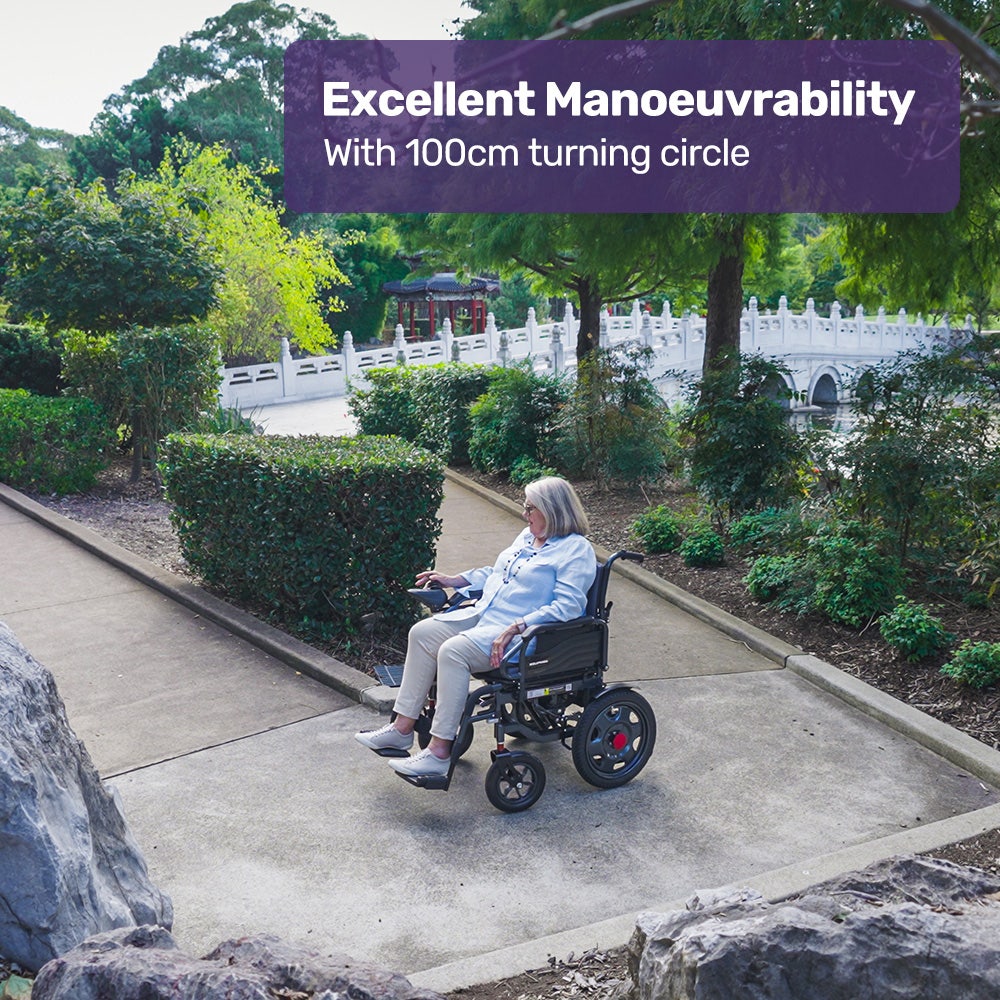 Mobility & Accessibility: Equipmed Electric Folding Wheelchair, Wide Bariatric Chair Seat, Comfortable for S-XL, Long Range, Lithium Battery, Black/Grey