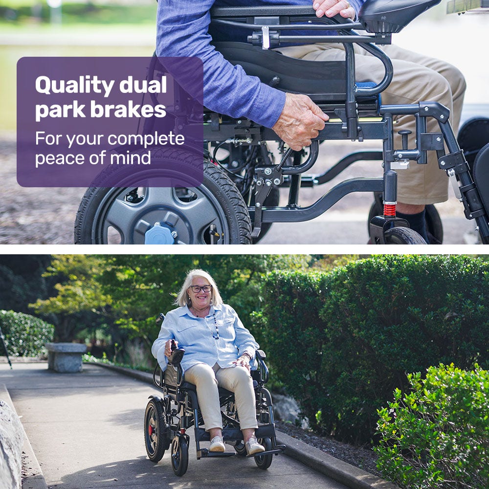 Mobility & Accessibility: Equipmed Electric Folding Wheelchair, Wide Bariatric Chair Seat, Comfortable for S-XL, Long Range, Lithium Battery, Black/Grey