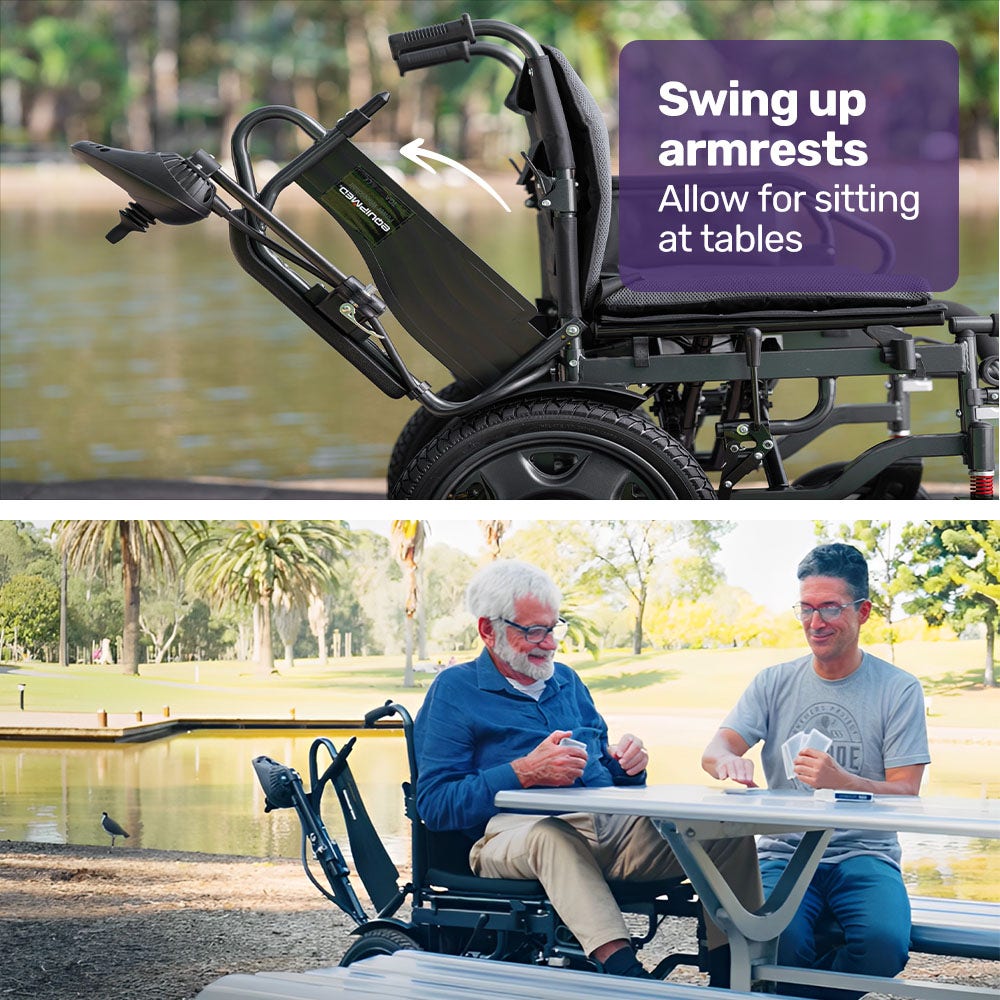 Mobility & Accessibility: Equipmed Electric Folding Wheelchair, Wide Bariatric Chair Seat, Comfortable for S-XL, Long Range, Lithium Battery, Black/Grey