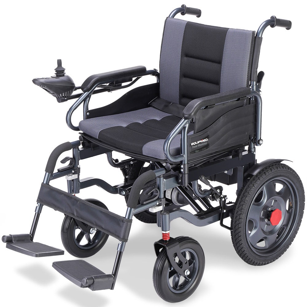 Mobility & Accessibility: Equipmed Electric Folding Wheelchair, Wide Bariatric Chair Seat, Comfortable for S-XL, Long Range, Lithium Battery, Black/Grey