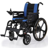 Mobility & Accessibility: EQUIPMED Electric Wheelchair Folding, Long Range, Airline Approved, Lithium Battery, 24" Light Rear Wheels, Matte Black/Blue