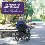 Mobility & Accessibility: EQUIPMED Electric Wheelchair Folding, Long Range, Airline Approved, Lithium Battery, 24" Light Rear Wheels, Matte Black/Blue