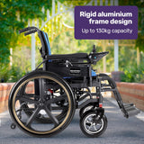 Mobility & Accessibility: EQUIPMED Electric Wheelchair Folding, Long Range, Airline Approved, Lithium Battery, 24" Light Rear Wheels, Matte Black/Blue