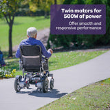 Mobility & Accessibility: EQUIPMED Power Electric Wheelchair, Long Range, Airline Approved, Folding, Aluminium Frame, Lithium Battery, Blue