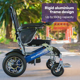 Mobility & Accessibility: EQUIPMED Power Electric Wheelchair, Long Range, Airline Approved, Folding, Aluminium Frame, Lithium Battery, Blue