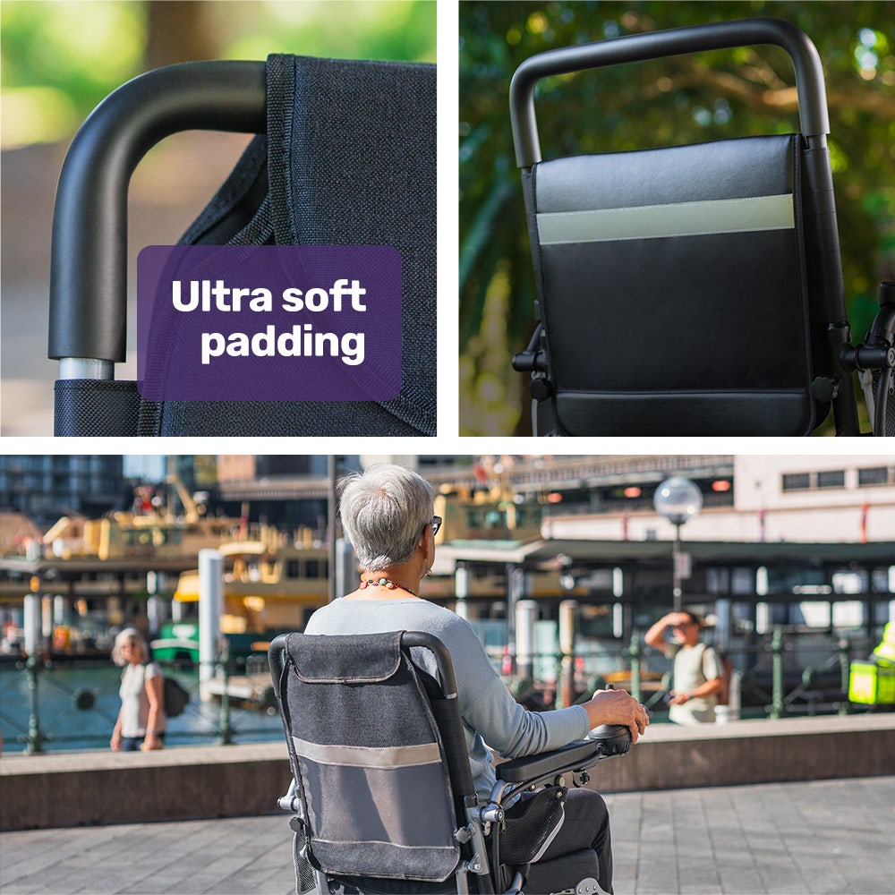 Mobility & Accessibility: EQUIPMED Power Electric Wheelchair, Long Range, Airline Approved, Folding, Aluminium Frame, Lithium Battery, Blue
