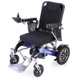 Mobility & Accessibility: EQUIPMED Power Electric Wheelchair, Long Range, Airline Approved, Folding, Aluminium Frame, Lithium Battery, Blue