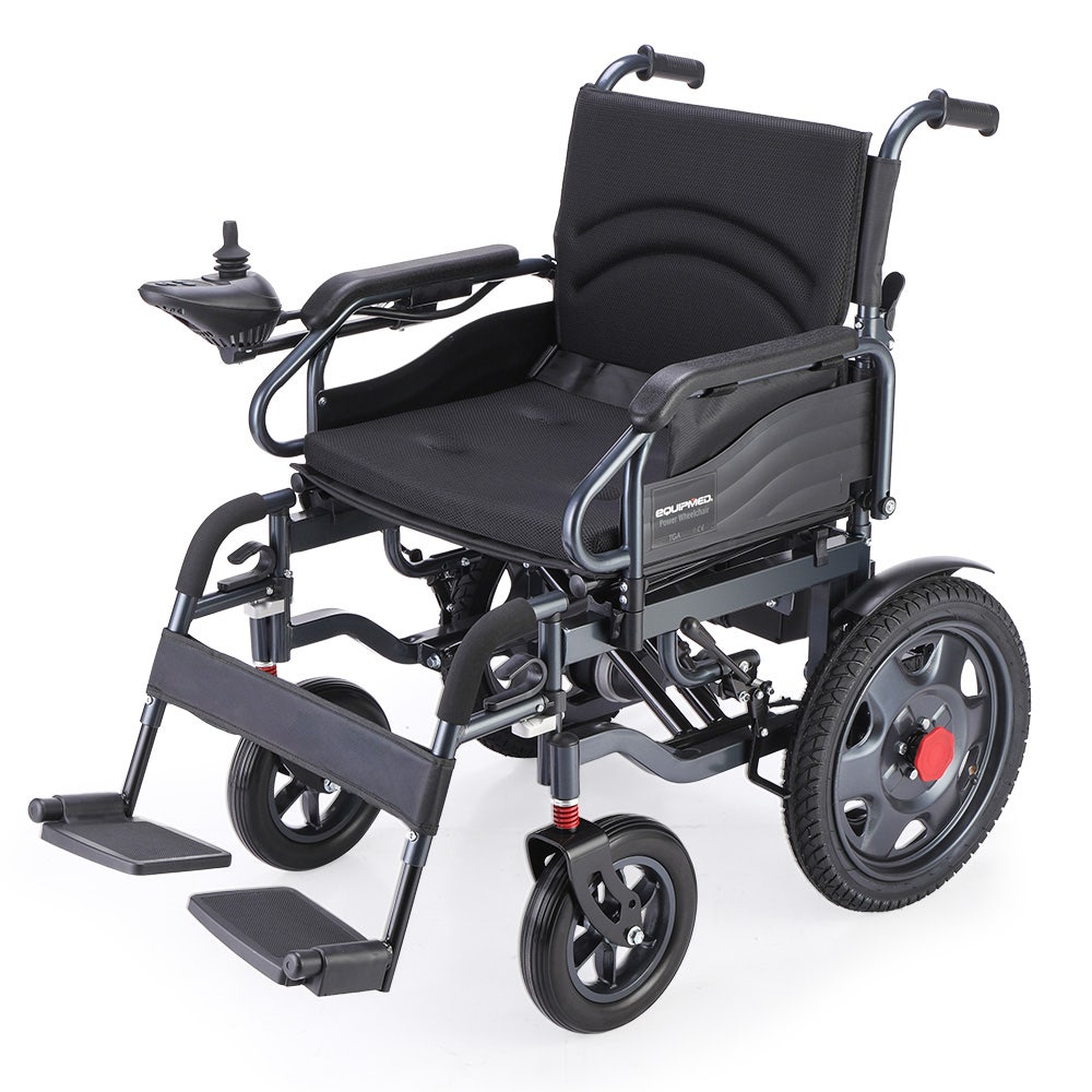 Mobility & Accessibility: EQUIPMED Electric Folding Wheelchair, Wide Bariatric Chair Seat, Comfortable for S-XL, Long Range, Lithium Battery, Black
