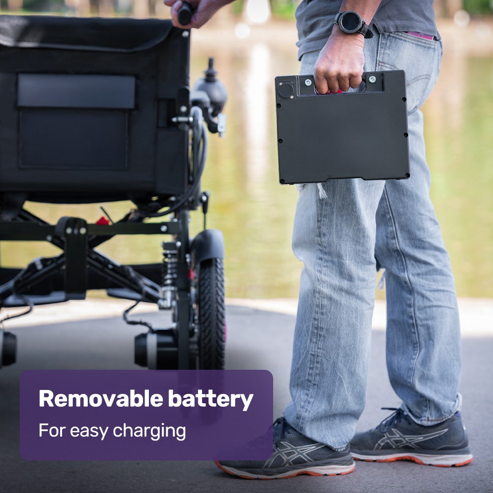 Mobility & Accessibility: EQUIPMED Electric Folding Wheelchair, Wide Bariatric Chair Seat, Comfortable for S-XL, Long Range, Lithium Battery, Black