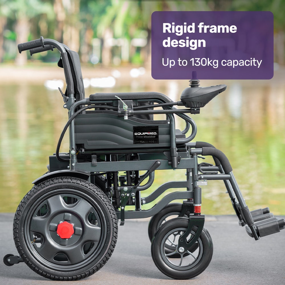 Mobility & Accessibility: EQUIPMED Electric Folding Wheelchair, Wide Bariatric Chair Seat, Comfortable for S-XL, Long Range, Lithium Battery, Black