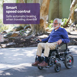 Mobility & Accessibility: EQUIPMED Electric Folding Wheelchair, Wide Bariatric Chair Seat, Comfortable for S-XL, Long Range, Lithium Battery, Black