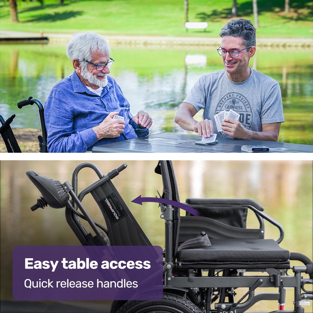 Mobility & Accessibility: EQUIPMED Electric Folding Wheelchair, Wide Bariatric Chair Seat, Comfortable for S-XL, Long Range, Lithium Battery, Black