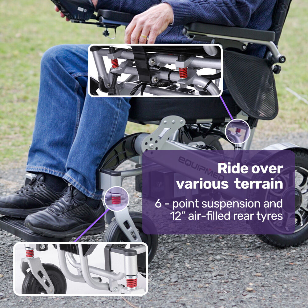 Mobility & Accessibility: EQUIPMED Power Electric Wheelchair, Airline Approved Wheel Chair, Lightweight, Folding, Long Range, Lithium Batteries, Black & Silver