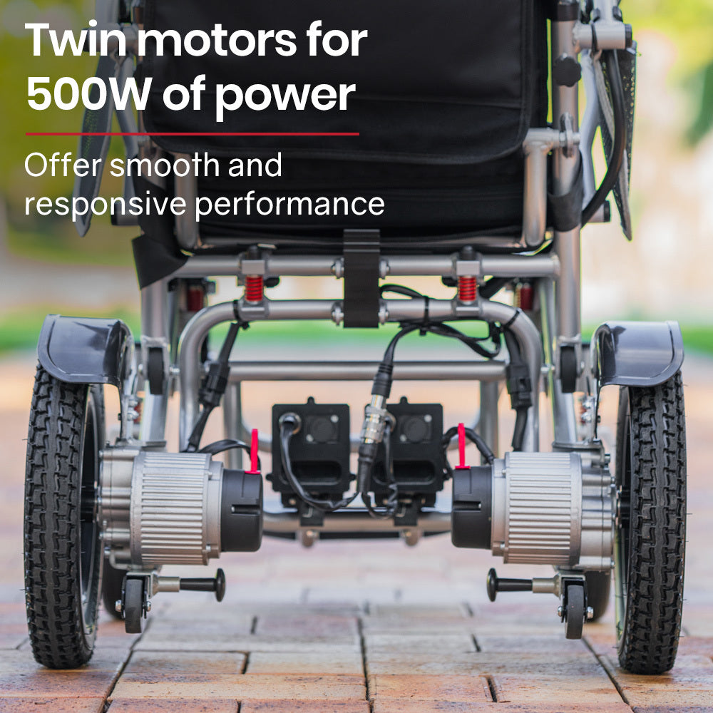 Mobility & Accessibility: EQUIPMED Power Electric Wheelchair, Airline Approved Wheel Chair, Lightweight, Folding, Long Range, Lithium Batteries, Black & Silver
