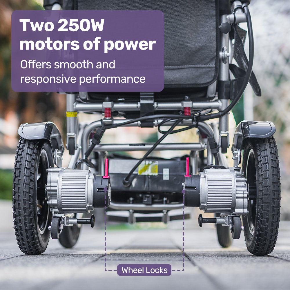 Mobility & Accessibility: EQUIPMED Power Electric Wheelchair, Long Range, Airline Approved, Alloy, Remote Control, Lithium Battery, Black/Silver