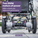 Mobility & Accessibility: EQUIPMED Power Electric Wheelchair, Long Range, Airline Approved, Alloy, Remote Control, Lithium Battery, Black/Silver