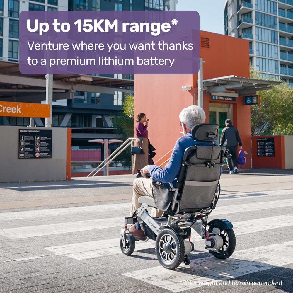 Mobility & Accessibility: EQUIPMED Power Electric Wheelchair, Long Range, Airline Approved, Alloy, Remote Control, Lithium Battery, Black/Silver