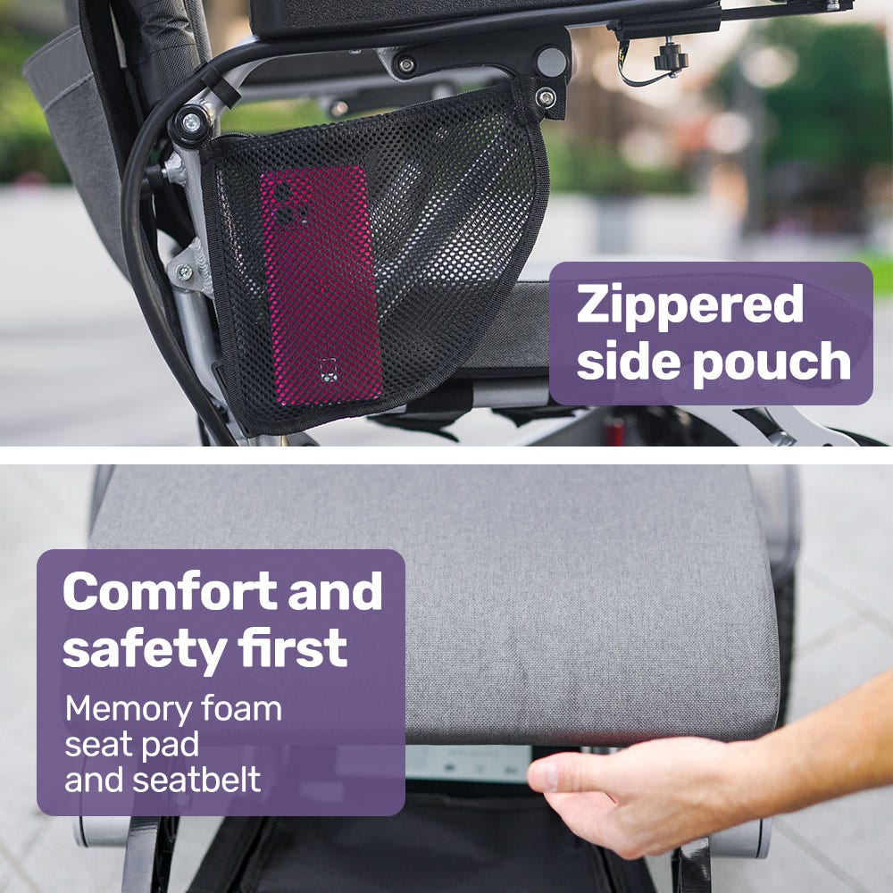Mobility & Accessibility: EQUIPMED Power Electric Wheelchair, Long Range, Airline Approved, Alloy, Remote Control, Lithium Battery, Black/Silver