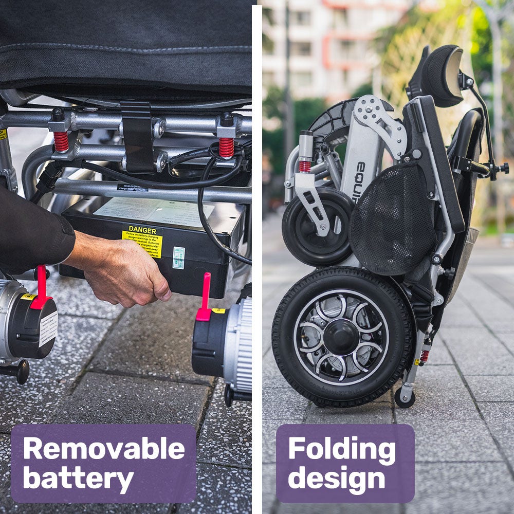 Mobility & Accessibility: EQUIPMED Power Electric Wheelchair, Long Range, Airline Approved, Alloy, Remote Control, Lithium Battery, Black/Silver