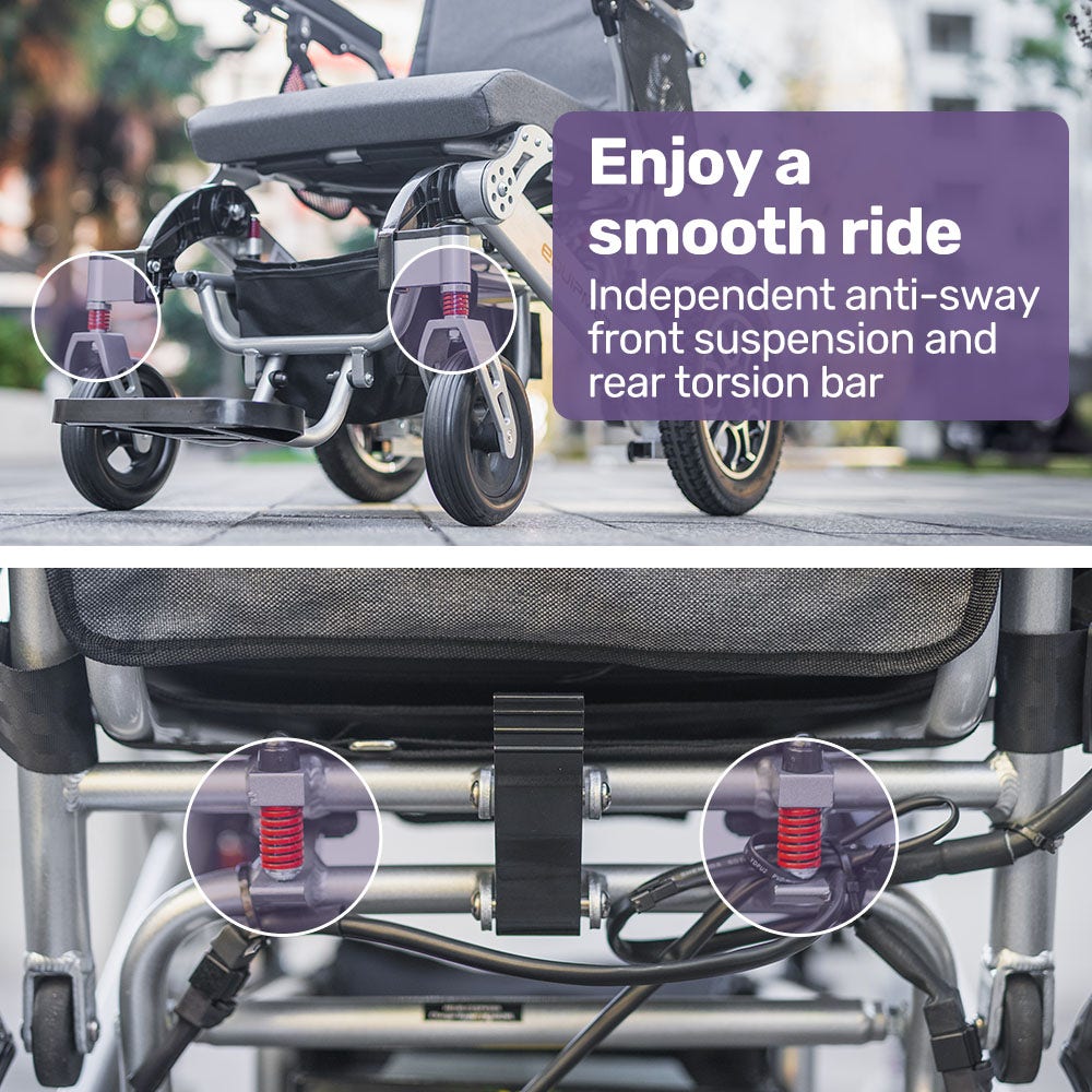 Mobility & Accessibility: EQUIPMED Power Electric Wheelchair, Long Range, Airline Approved, Alloy, Remote Control, Lithium Battery, Black/Silver