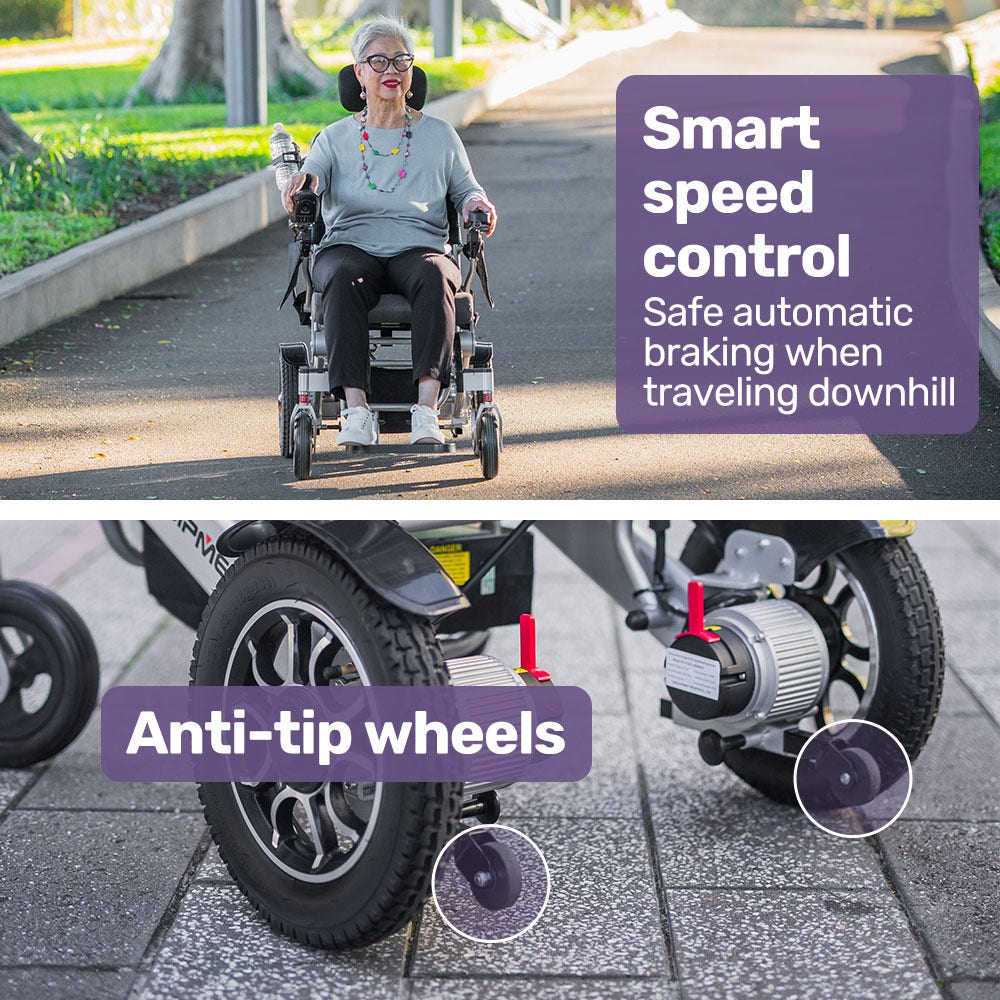 Mobility & Accessibility: EQUIPMED Power Electric Wheelchair, Long Range, Airline Approved, Alloy, Remote Control, Lithium Battery, Black/Silver