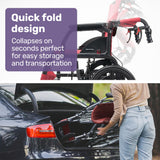 Mobility & Accessibility: Equipmed Folding Transit Wheelchair, Lightweight Aluminium for Easy Transport, Crimson Red
