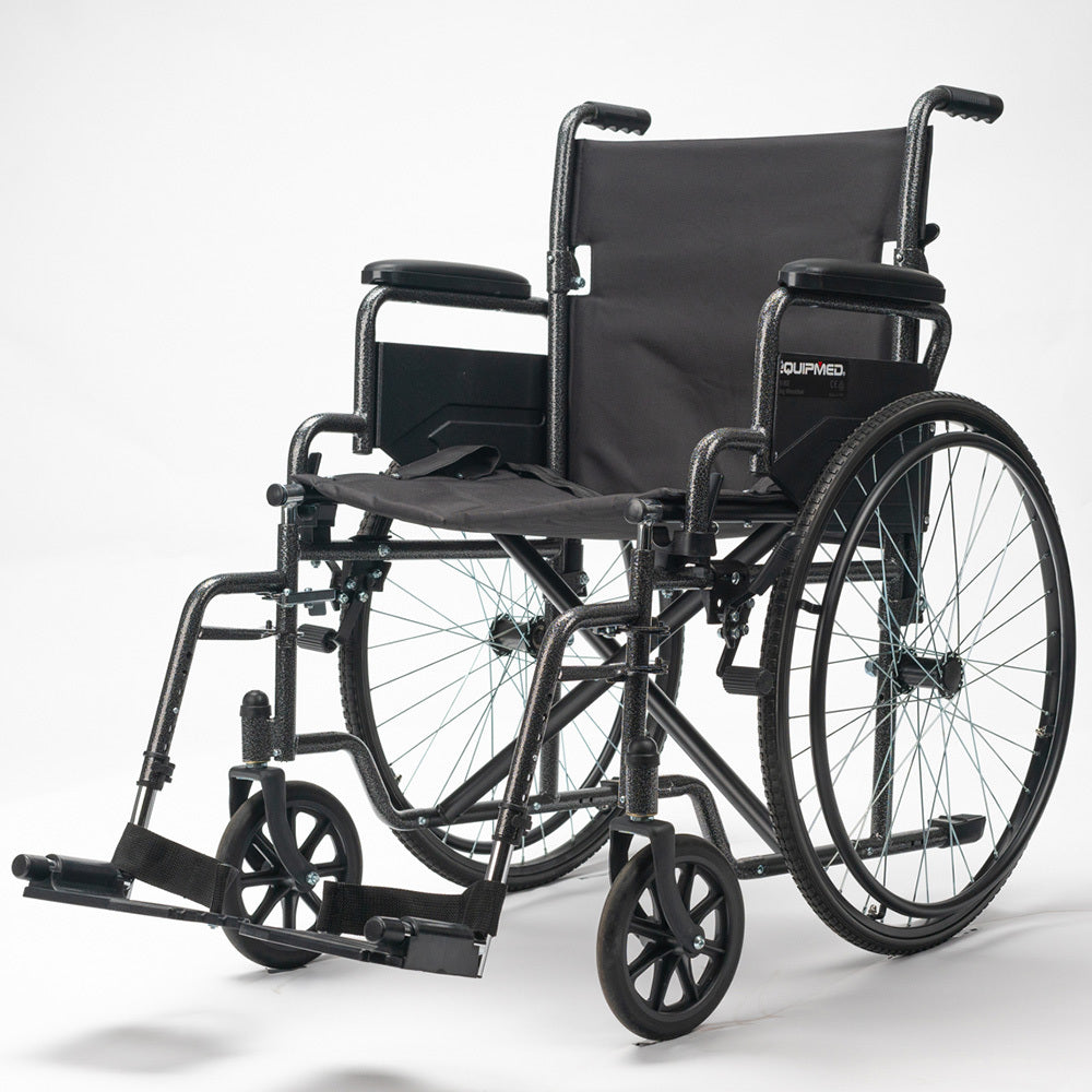 Mobility & Accessibility: Equipmed 24 Inch Folding Bariatric Wheelchair, XL Wide Design, 136kg Capacity, Park Brakes, Retractable Armrests, Dark Grey Hammertone