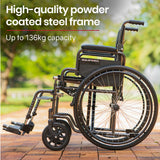 Mobility & Accessibility: Equipmed 24 Inch Folding Bariatric Wheelchair, XL Wide Design, 136kg Capacity, Park Brakes, Retractable Armrests, Dark Grey Hammertone