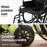 Mobility & Accessibility: Equipmed 24 Inch Folding Bariatric Wheelchair, XL Wide Design, 136kg Capacity, Park Brakes, Retractable Armrests, Dark Grey Hammertone