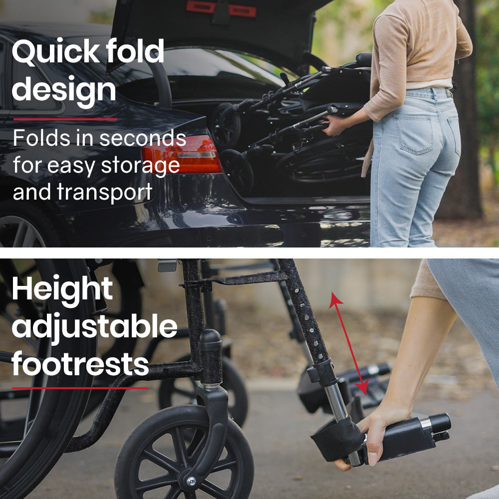 Mobility & Accessibility: Equipmed 24 Inch Folding Bariatric Wheelchair, XL Wide Design, 136kg Capacity, Park Brakes, Retractable Armrests, Dark Grey Hammertone